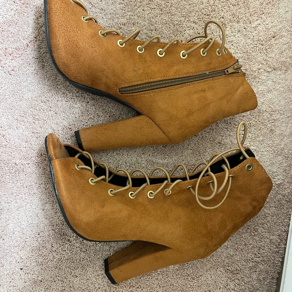 Cognac Laced Up Booties